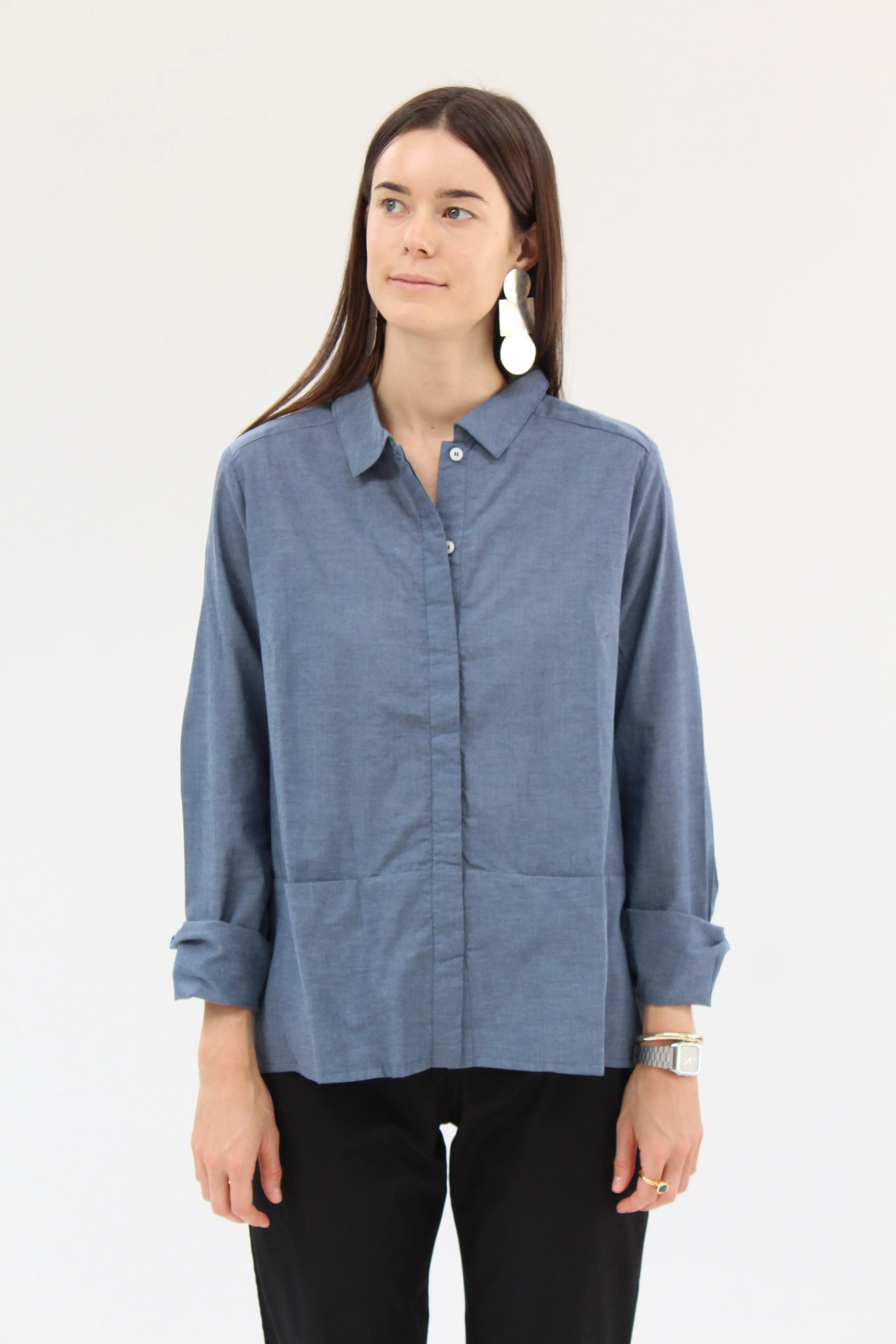 Kowtow Cloudless Shirt Blue Chambray sold by Beklina