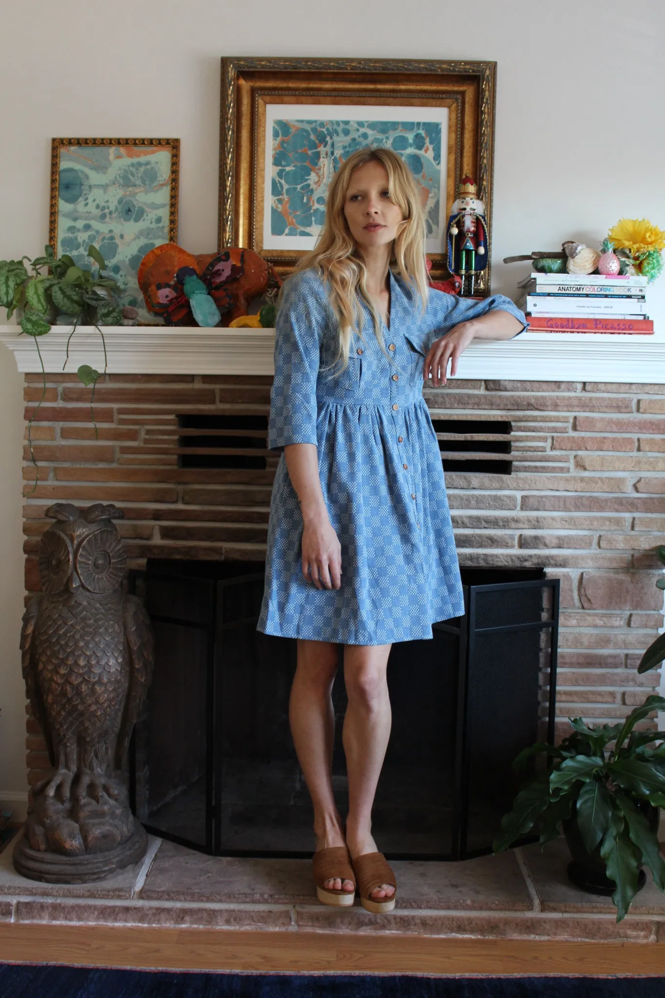 Heinui Noe Dress Bleached Sashiko Embroidered Cotton sold by Beklina product image thumbnail 2