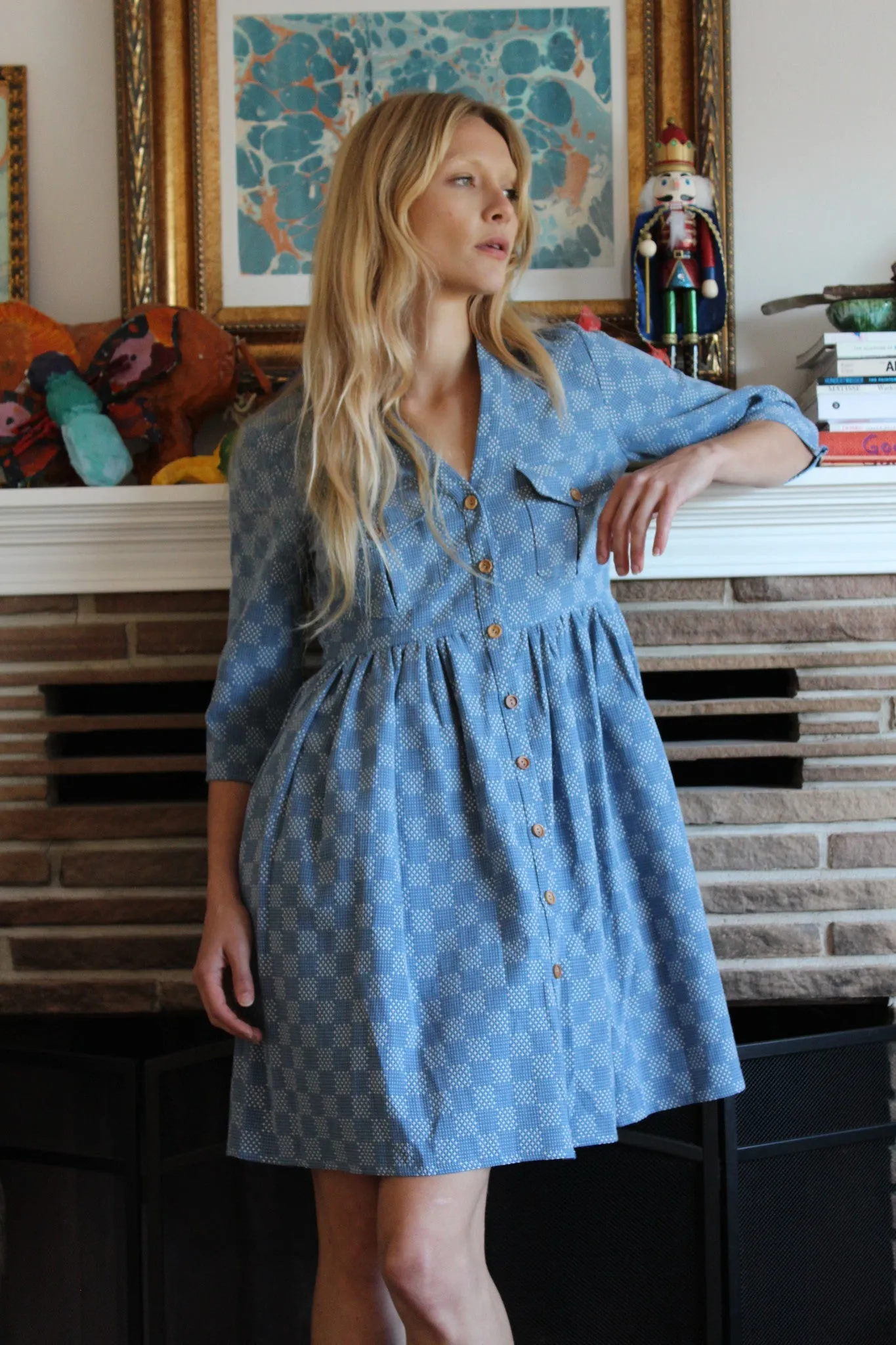 Heinui Noe Dress Bleached Sashiko Embroidered Cotton sold by Beklina product image thumbnail 4