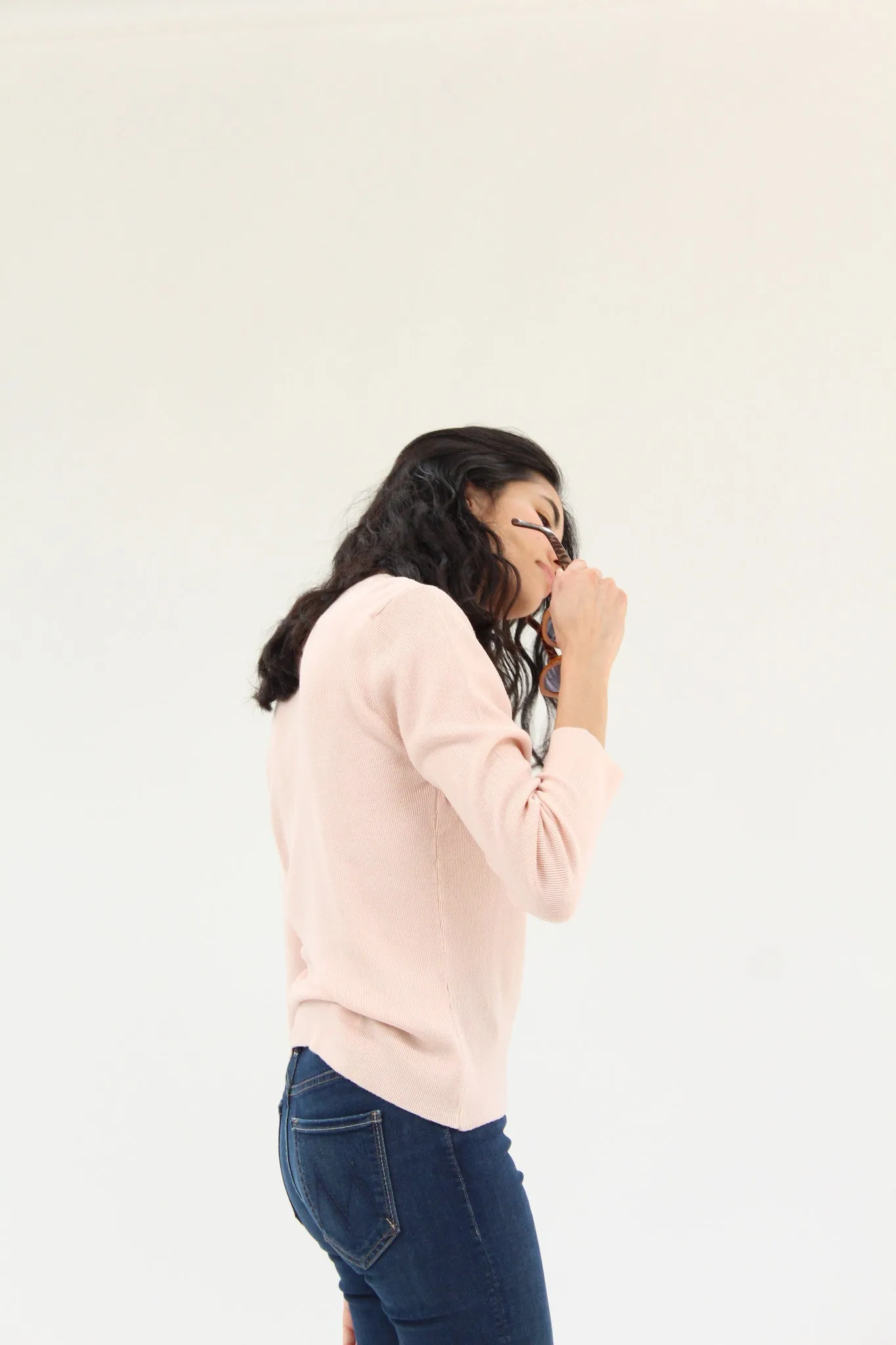Beklina Ribbed Bar V-Neck Sweater Cloud / Pre-worn sold by Beklina product image thumbnail 3