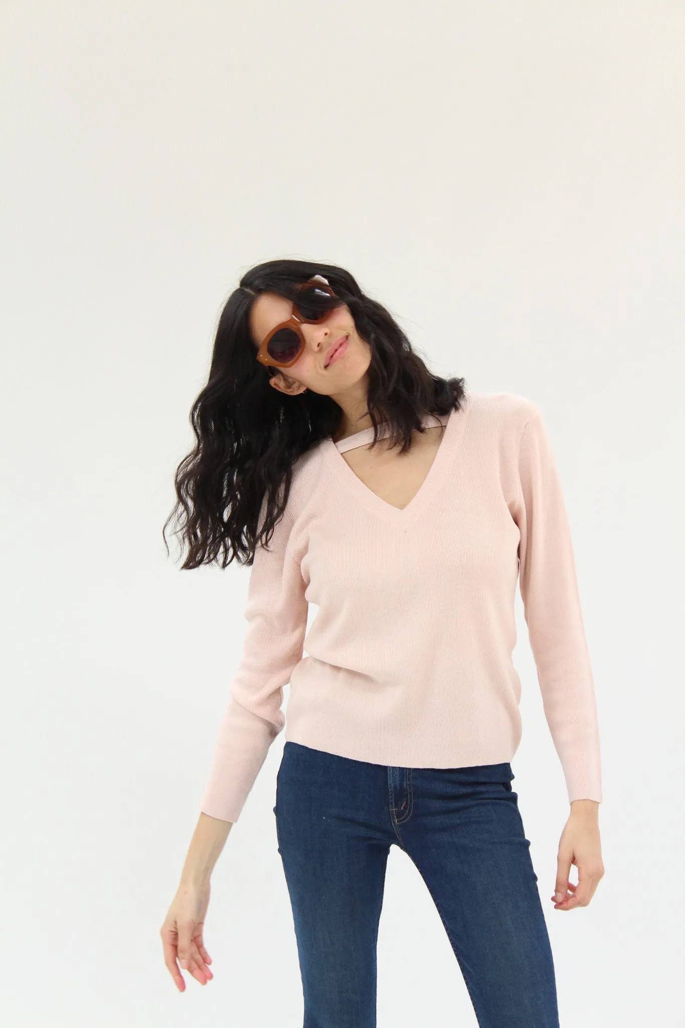 Beklina Ribbed Bar V-Neck Sweater Cloud / Pre-worn sold by Beklina product image thumbnail 4