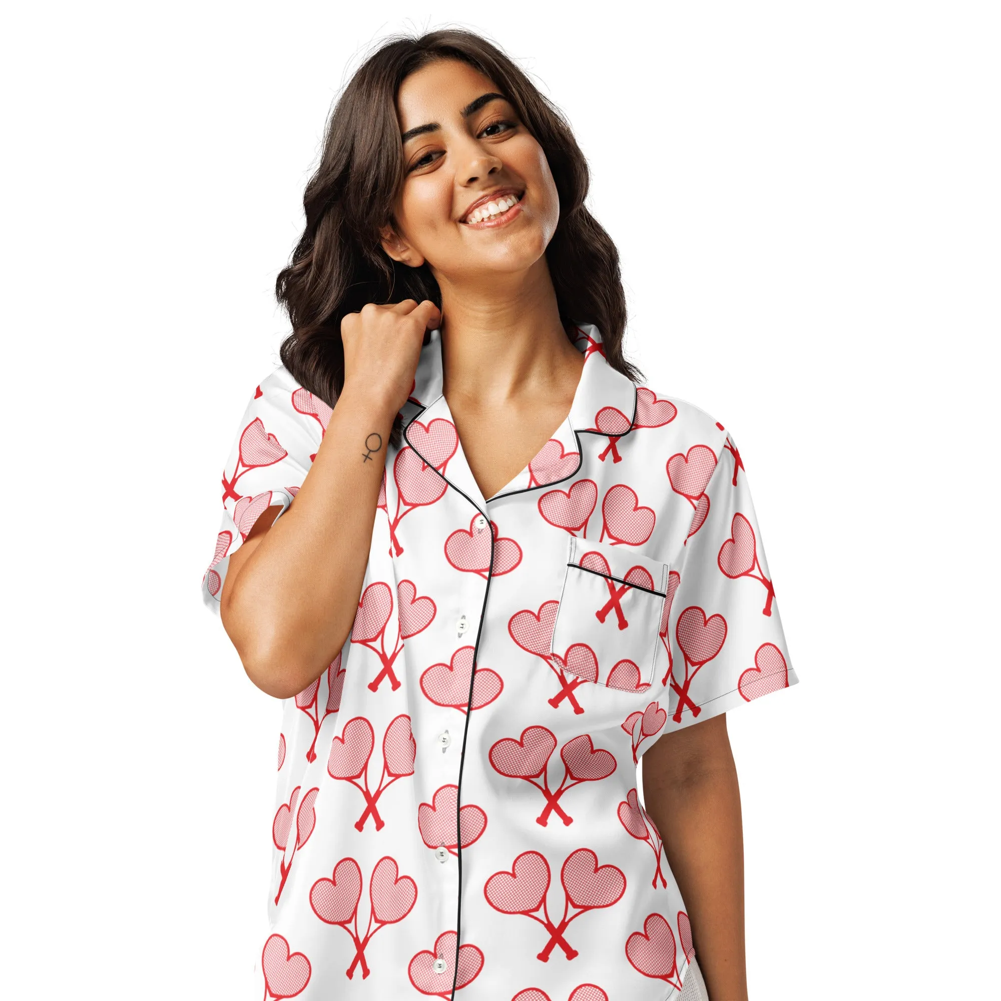All-over print women’s short sleeve pajama top sold by Love All Tennis product image thumbnail 5