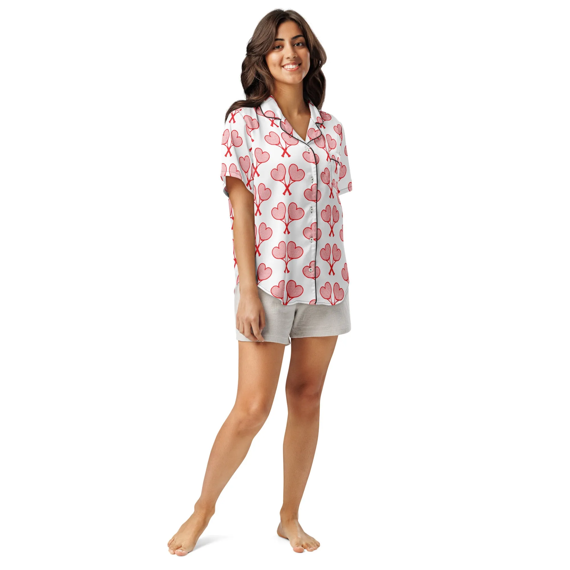 All-over print women’s short sleeve pajama top sold by Love All Tennis product image thumbnail 4