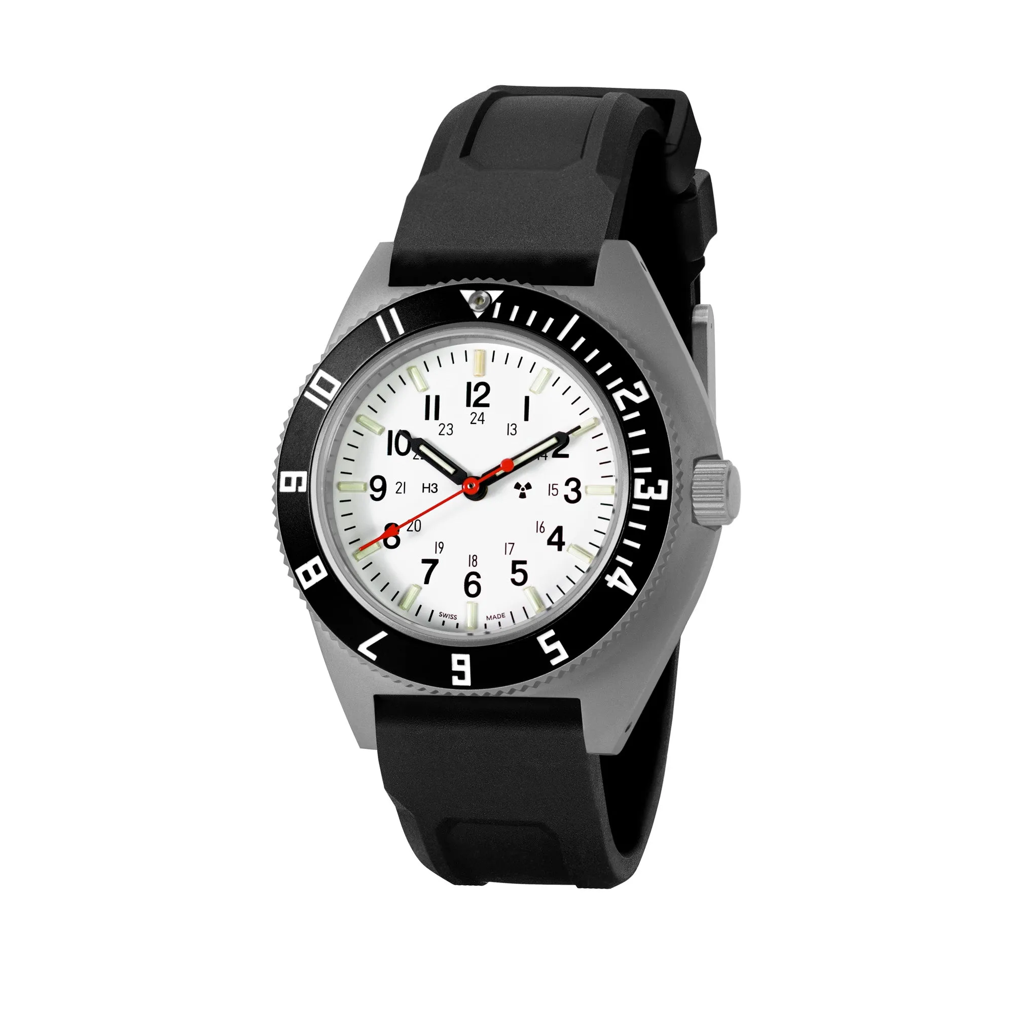 41mm Arctic Steel Navigator (SSNAV) on Black 3-Piece Rubber Strap Kit sold by Marathon Watch product image thumbnail 5