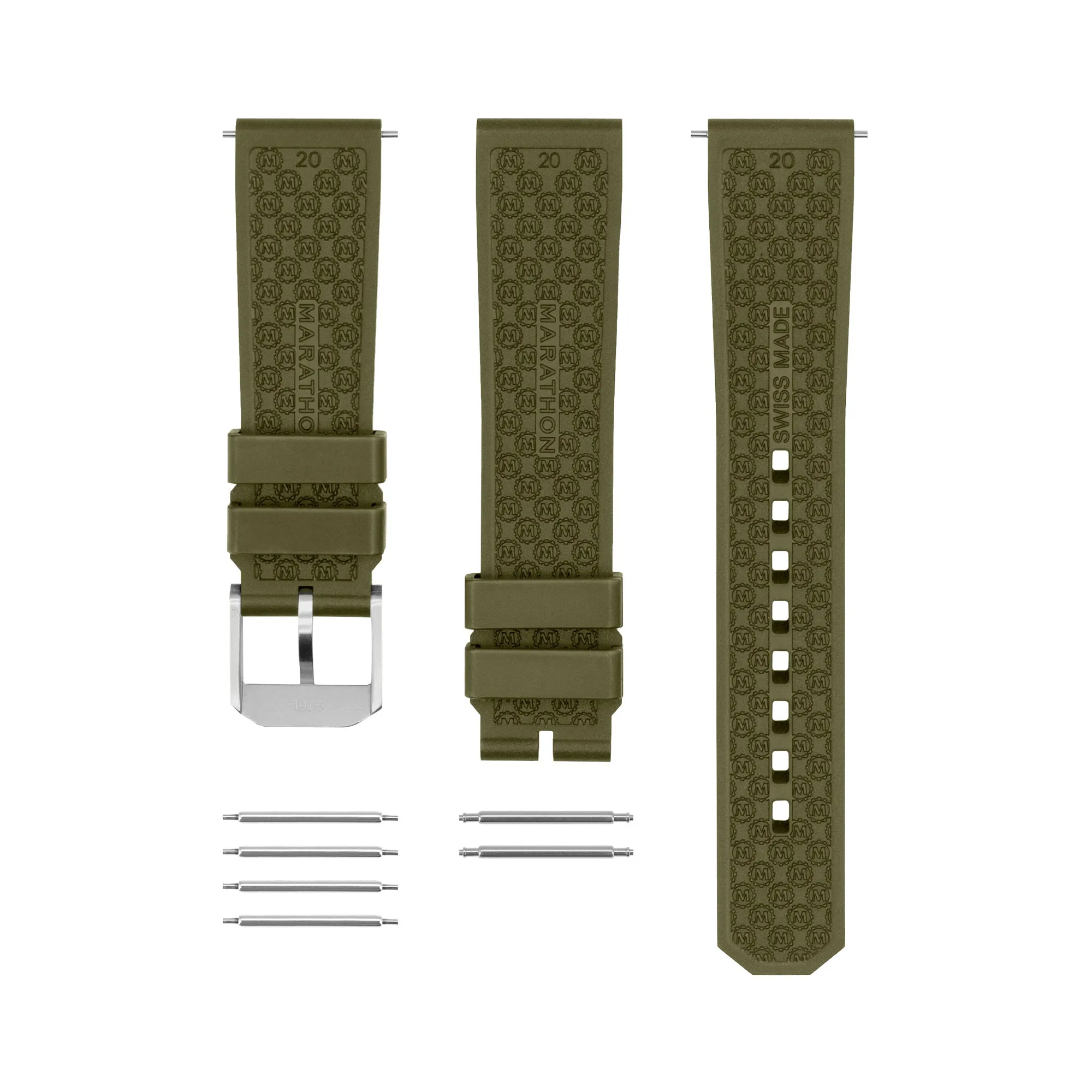 3-Piece Rubber Strap Kit, OD Green, 20mm sold by Marathon Watch product image thumbnail 4