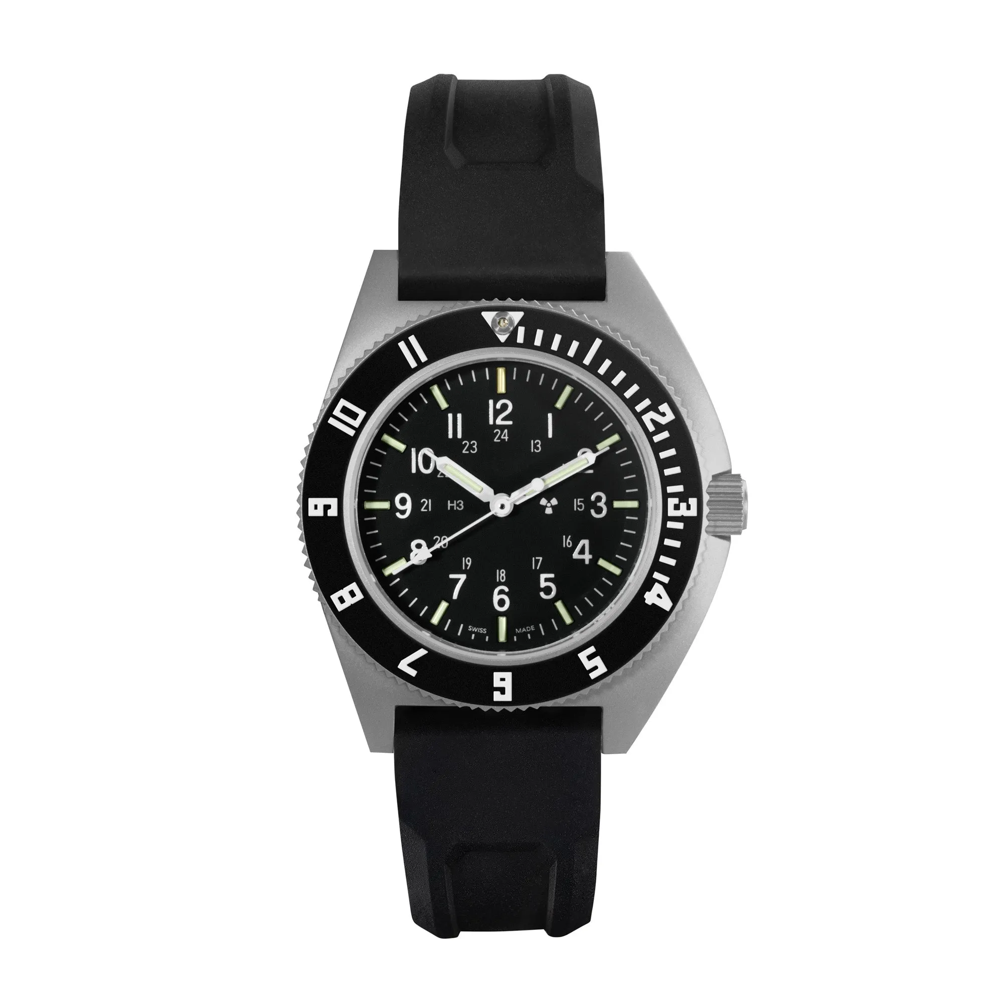 41mm Steel Navigator (SSNAV) on Black 3-Piece Rubber Strap Kit sold by Marathon Watch