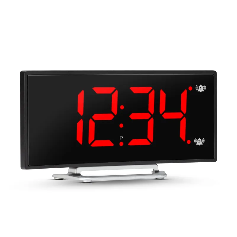Hotel Collection - Curved Display LED Clock with Dual Alarm and USB-C Charging Port sold by Marathon Watch