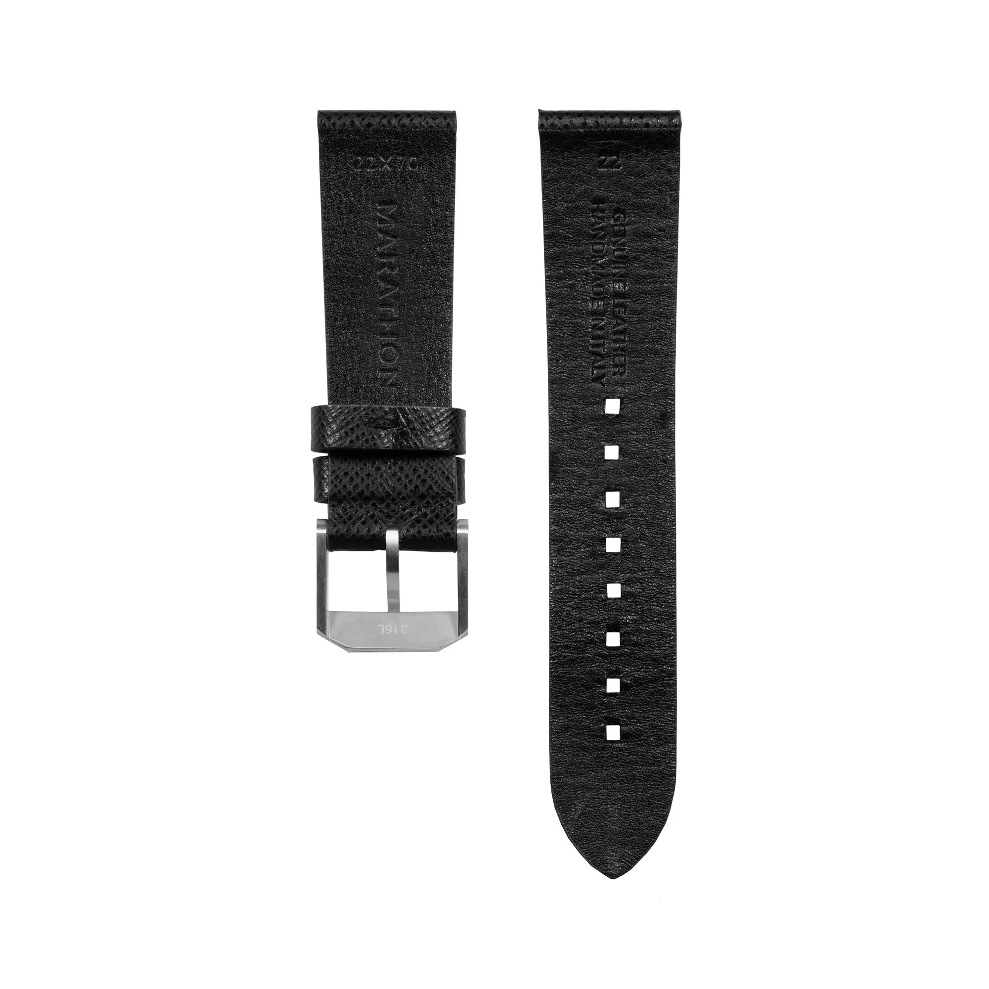 2-Piece Leather Strap, 22mm, Black, Brushed Hardware sold by Marathon Watch product image thumbnail 4