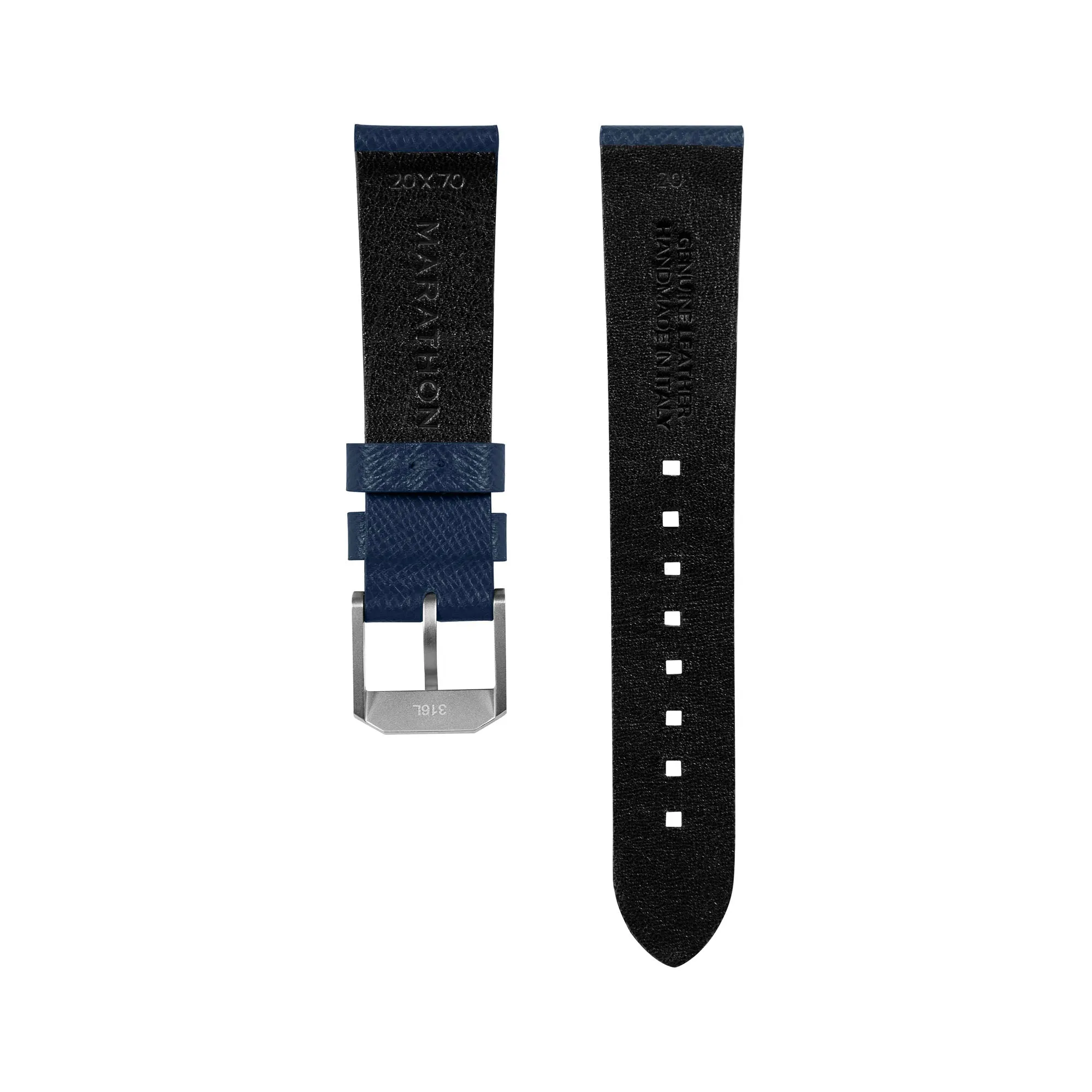 2-Piece Leather Strap, 20mm, Royal Blue, Brushed Steel Hardware sold by Marathon Watch product image thumbnail 4