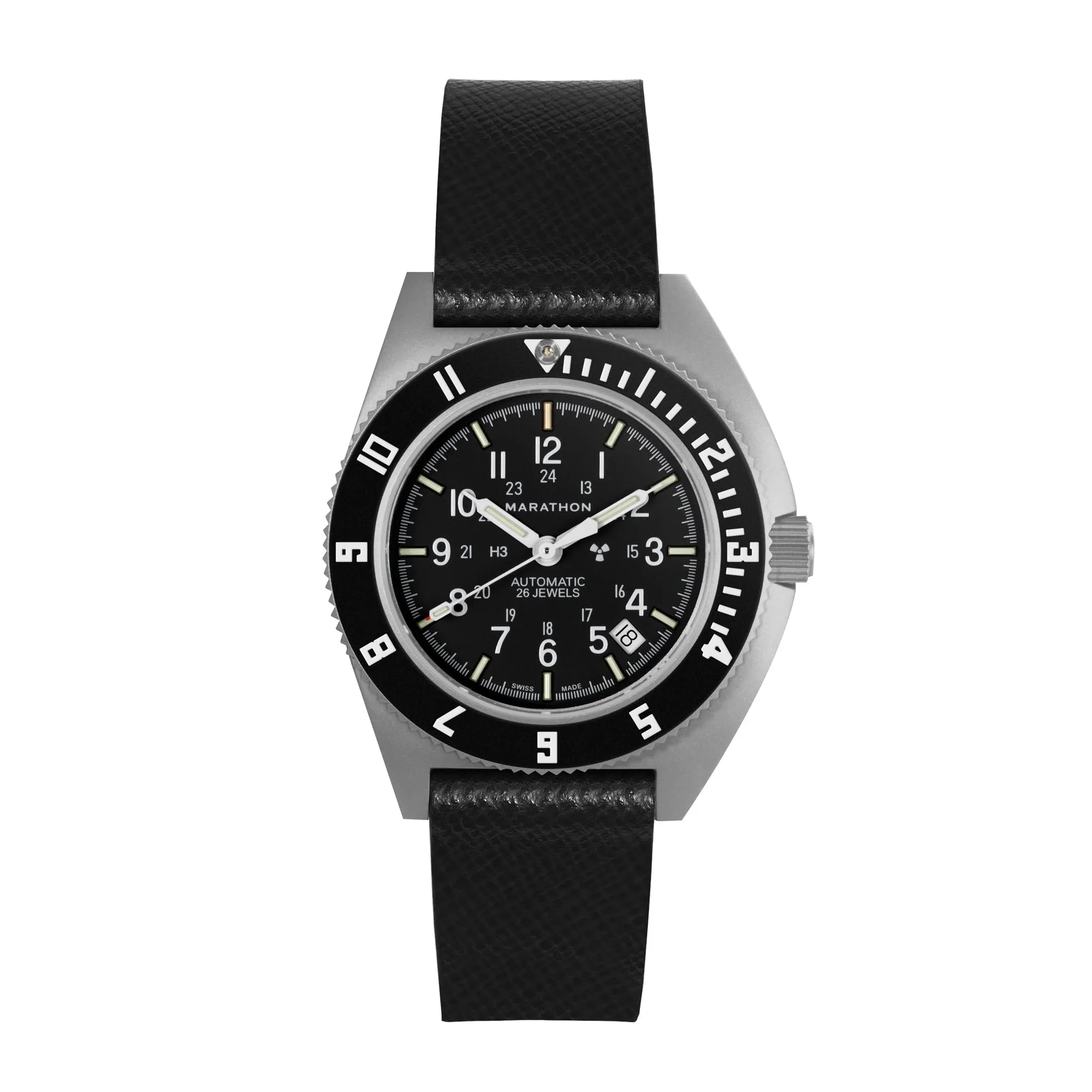 2-Piece Leather Strap, 20mm, Black, Parkerized Hardware sold by Marathon Watch product image thumbnail 5