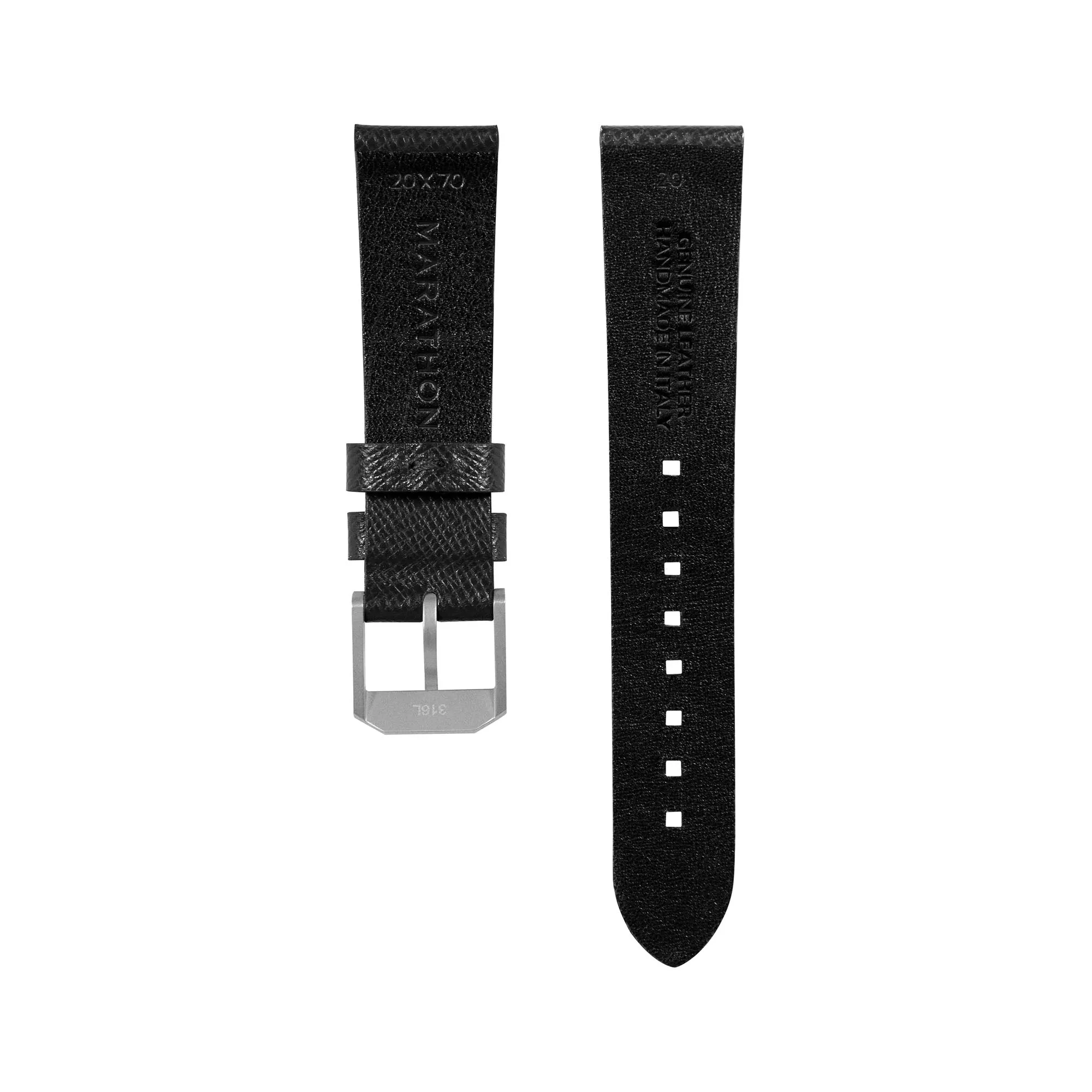 2-Piece Leather Strap, 20mm, Black, Parkerized Hardware sold by Marathon Watch product image thumbnail 4