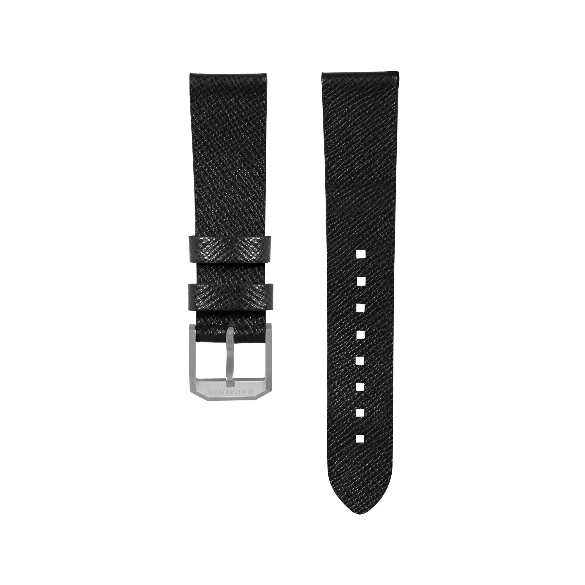 2-Piece Leather Strap, 20mm, Black, Parkerized Hardware sold by Marathon Watch