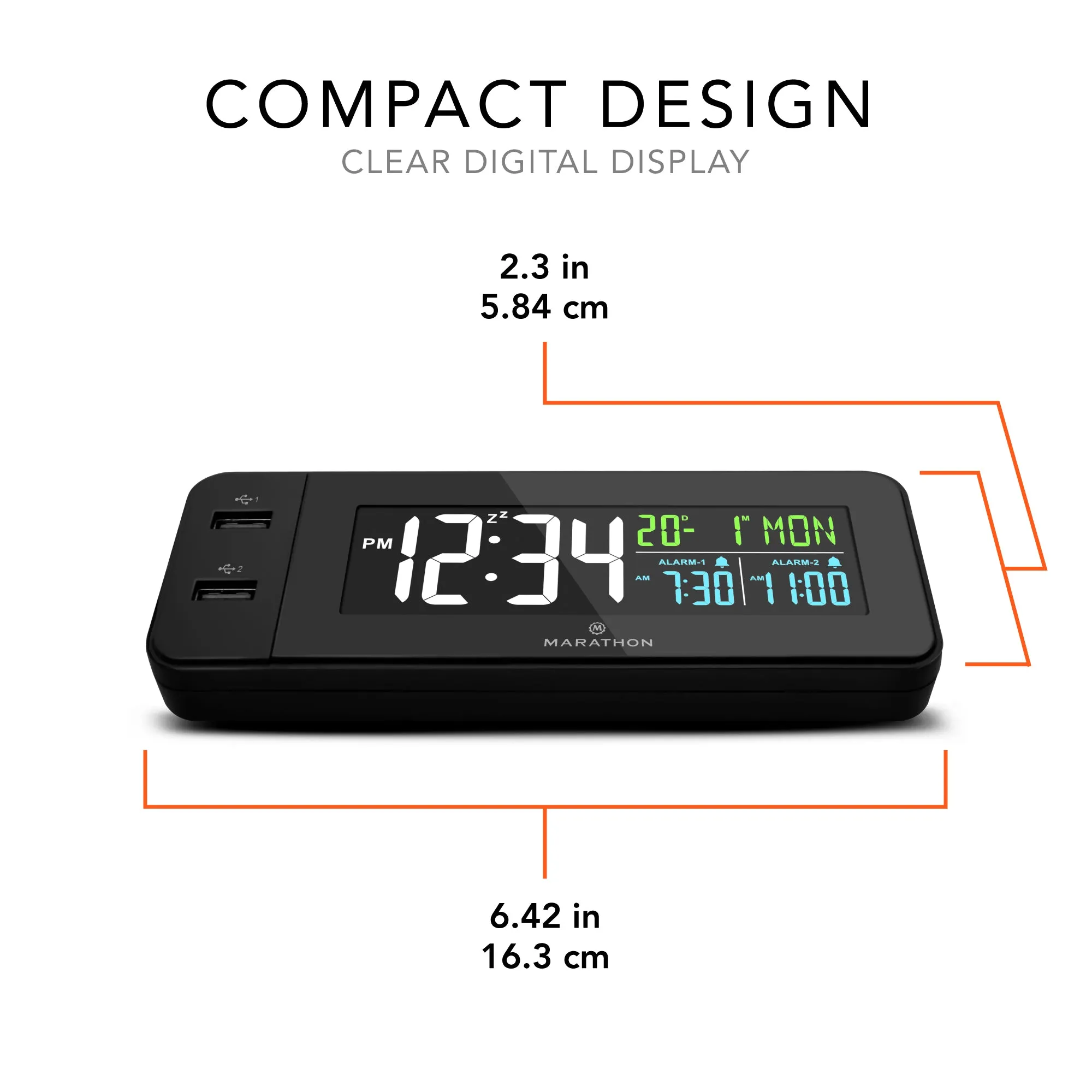 Hotel Collection - Fast Charging Dual USB-C Alarm Clock (Black) sold by Marathon Watch product image thumbnail 5