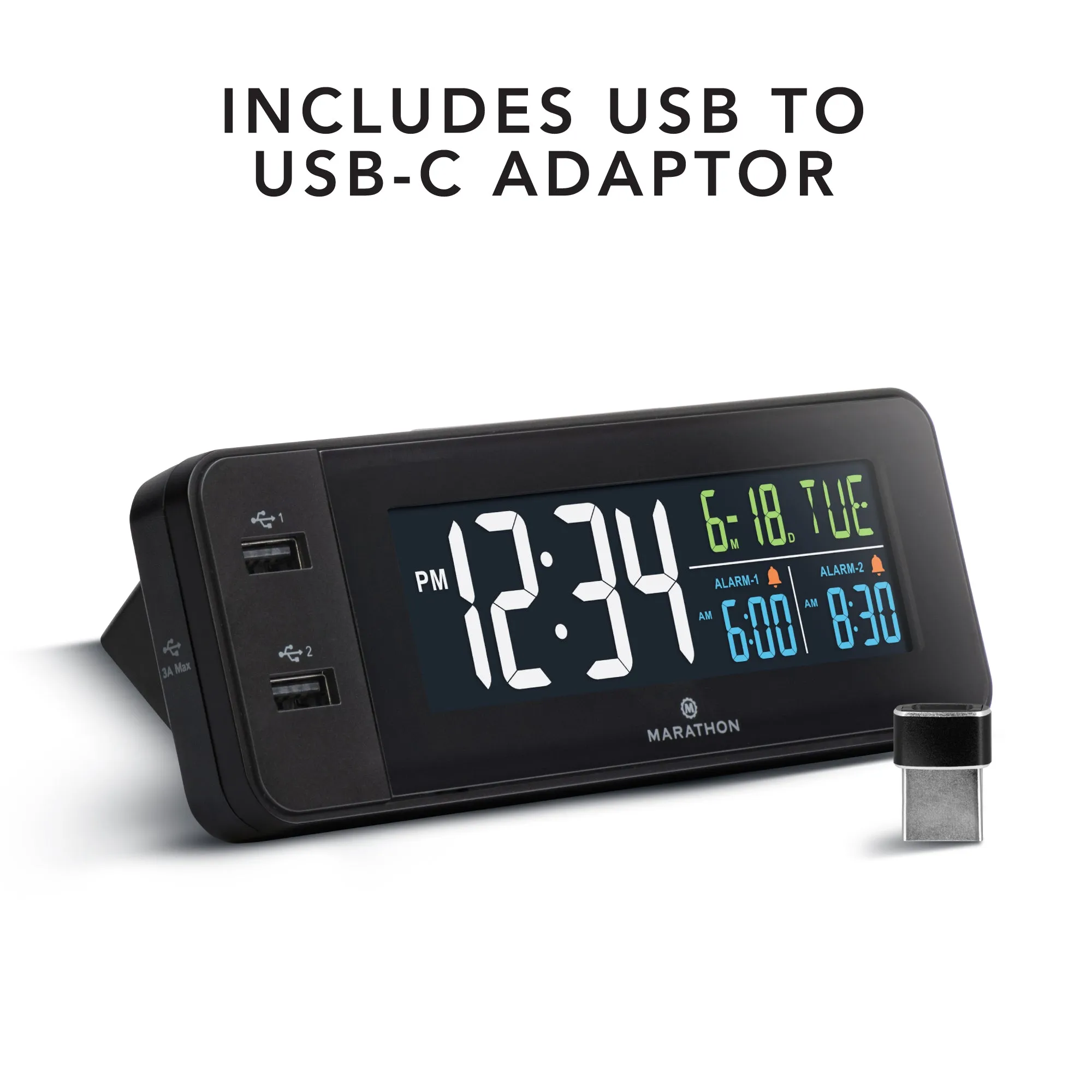 Hotel Collection - Fast Charging Dual USB-C Alarm Clock (Black) sold by Marathon Watch product image thumbnail 2