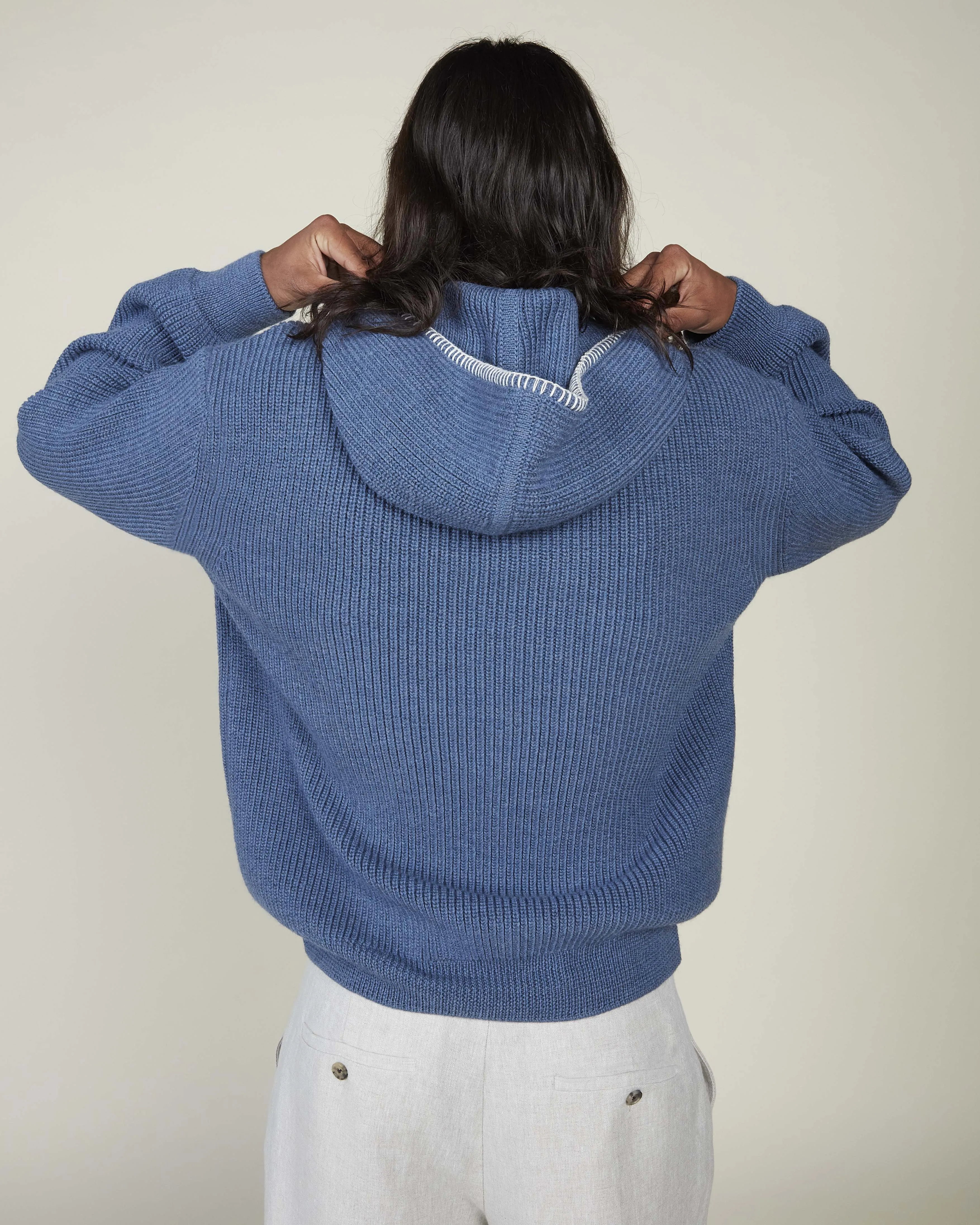 Knit Barber Hoodie in merino wool sold by Mark the Tailor