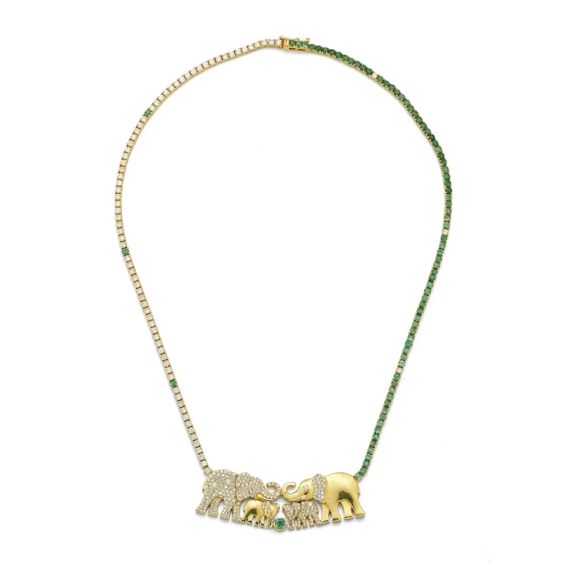 Elephant Family Emerald & Diamond Tennis Necklace sold by Tanya Farah
