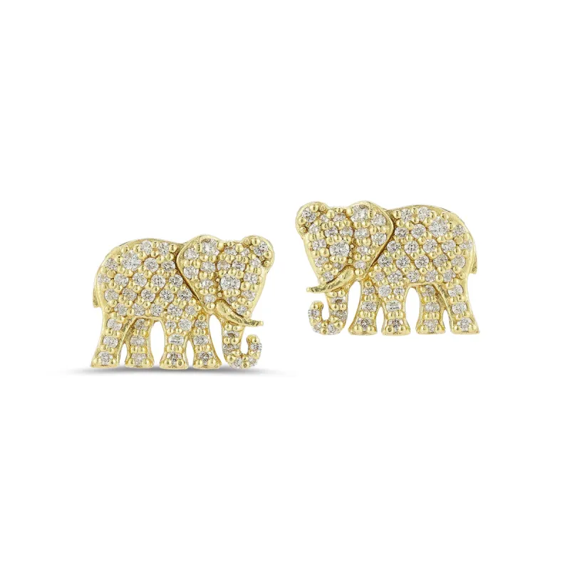 Medium Elephant Diamond Stud Earrings sold by Tanya Farah