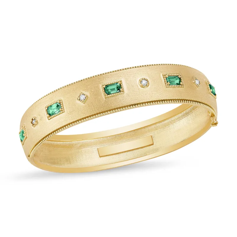 Emerald & Diamond Bezel Wide Bangle sold by Tanya Farah