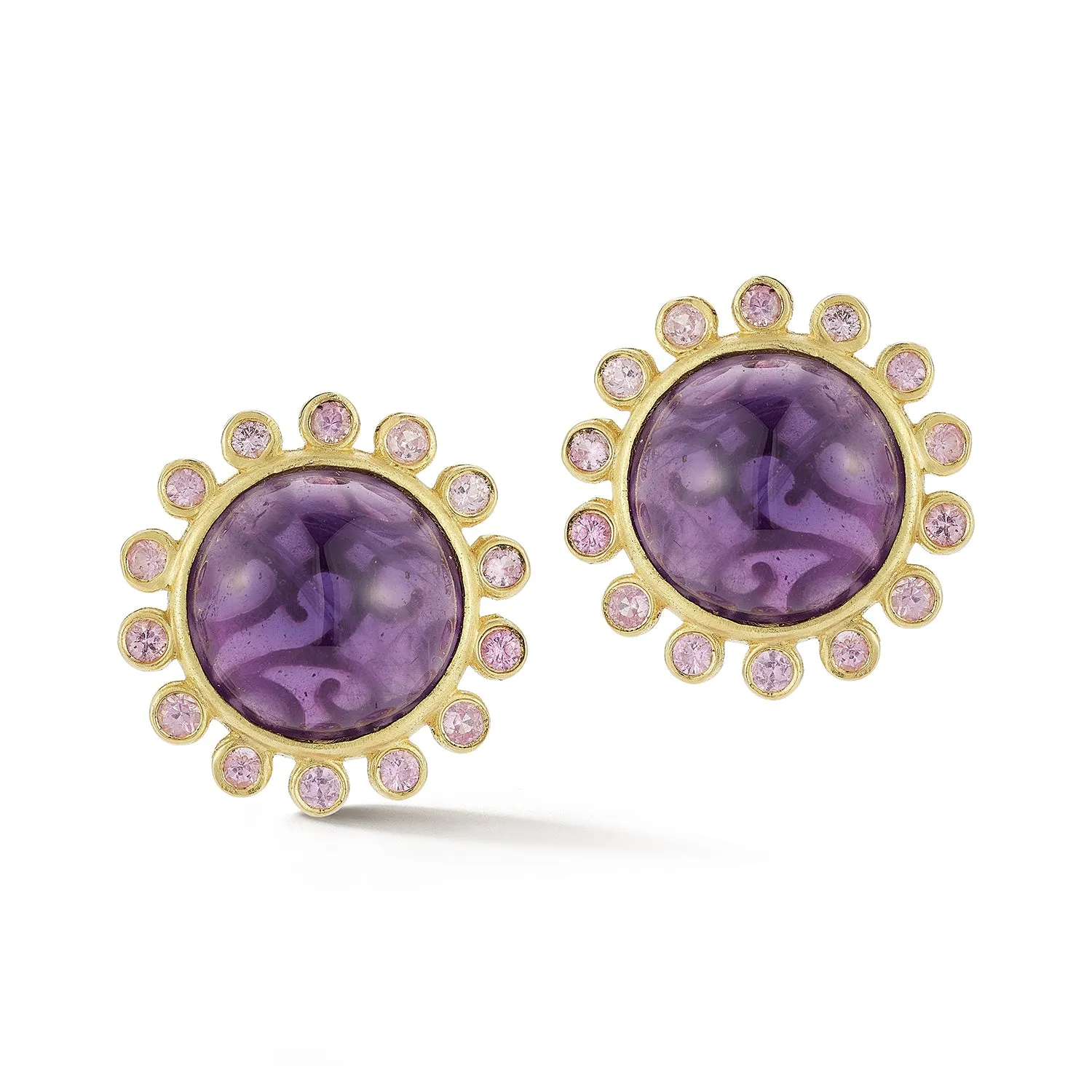 Amethyst Sunburst Sapphire Button Earrings sold by Tanya Farah