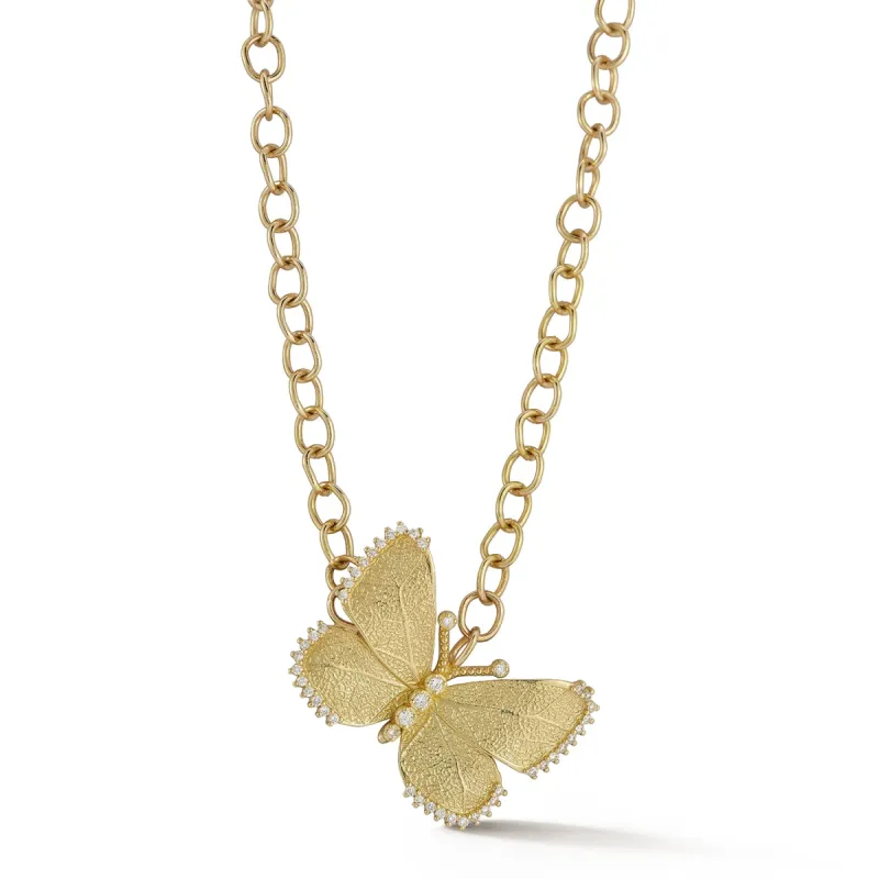 Medium Textured Gold Leaf Butterfly Necklace sold by Tanya Farah