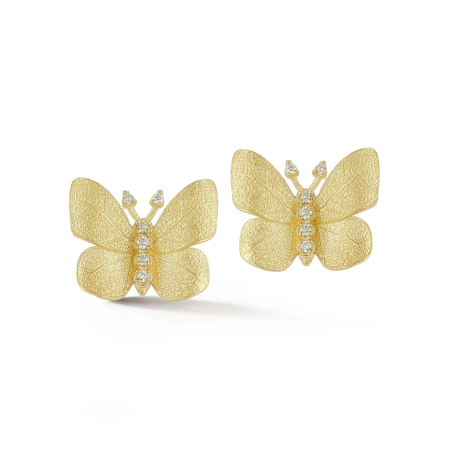 Small Textured Gold Leaf Butterfly Diamond Earrings sold by Tanya Farah