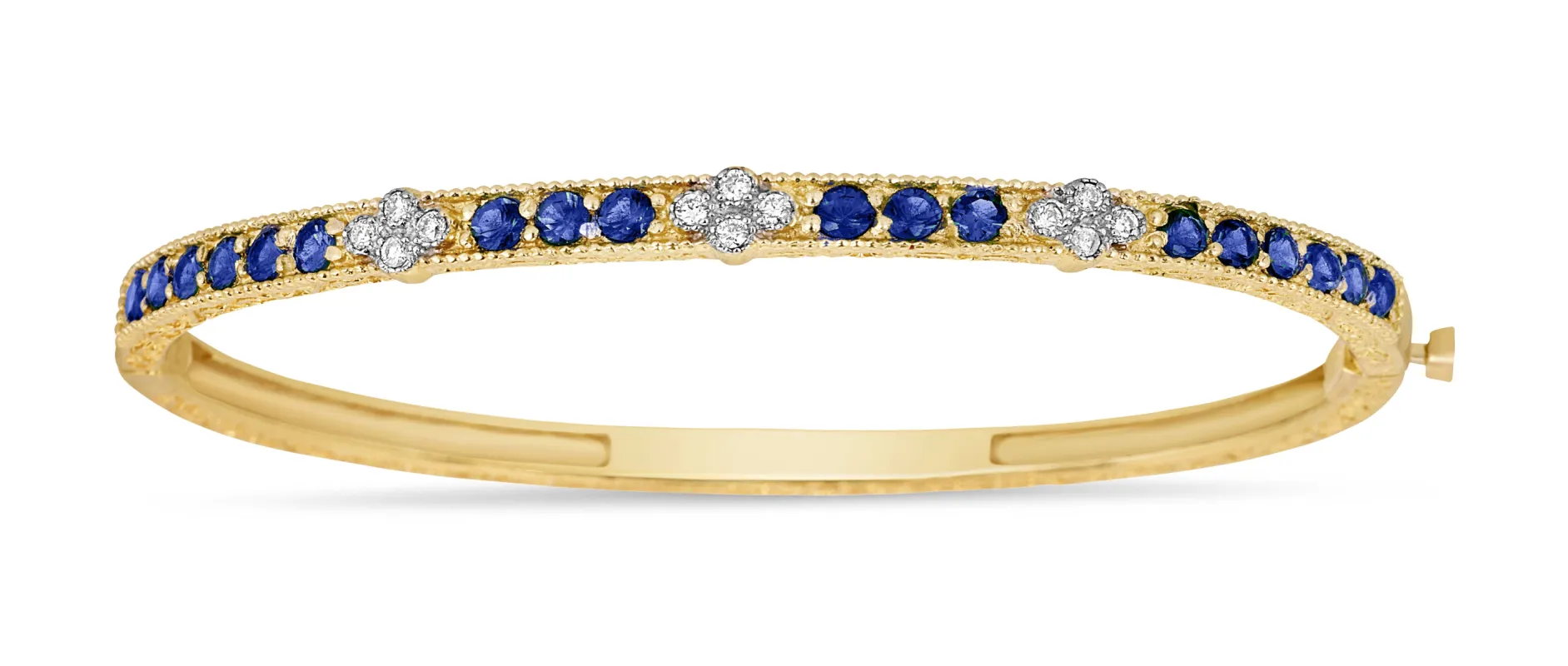 3 Cluster Blue Sapphire & White Diamond Bangle sold by Tanya Farah