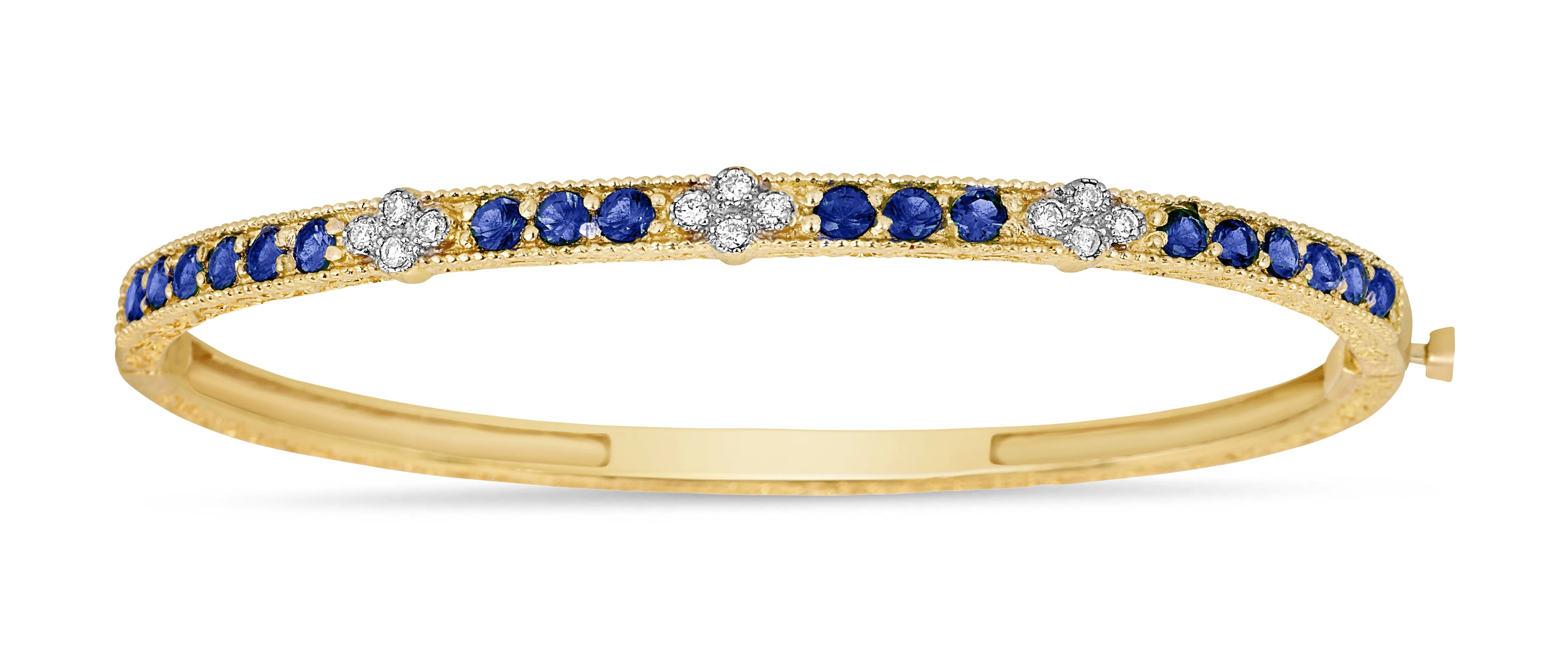 3 Cluster Blue Sapphire & White Diamond Bangle sold by Tanya Farah