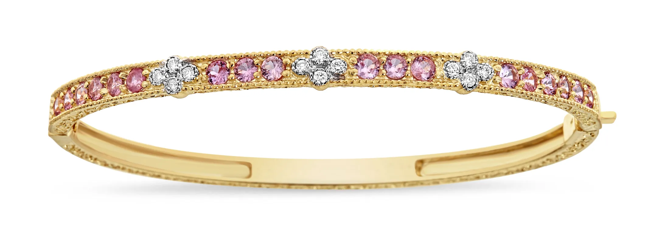 3 Cluster Pink Sapphire & White Diamond Bangle sold by Tanya Farah