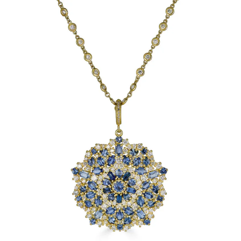 Large Arabian Night Pendant with Ceylon Sapphires & Diamonds sold by Tanya Farah