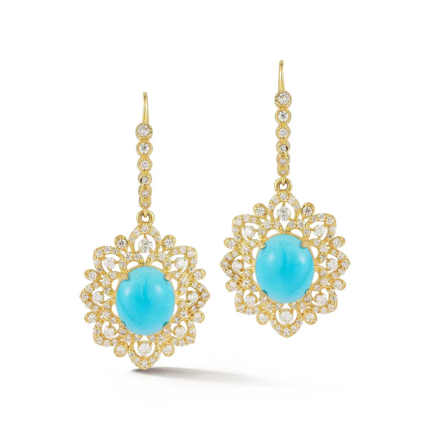 Oval Lattice Earrings with Turquoise & Diamonds sold by Tanya Farah