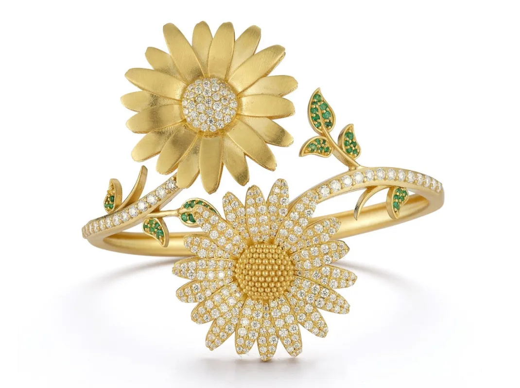 Large Daisy Bangle with Diamonds sold by Tanya Farah