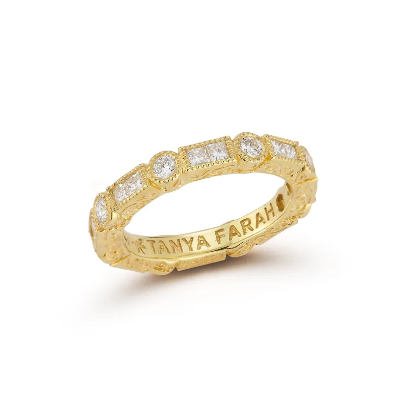 Princess & Round Diamond Bezel Stack Ring sold by Tanya Farah