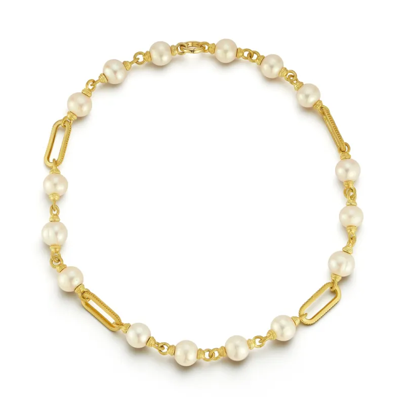 Large Rectangular Link & Pearl Necklace made by Tanya Farah