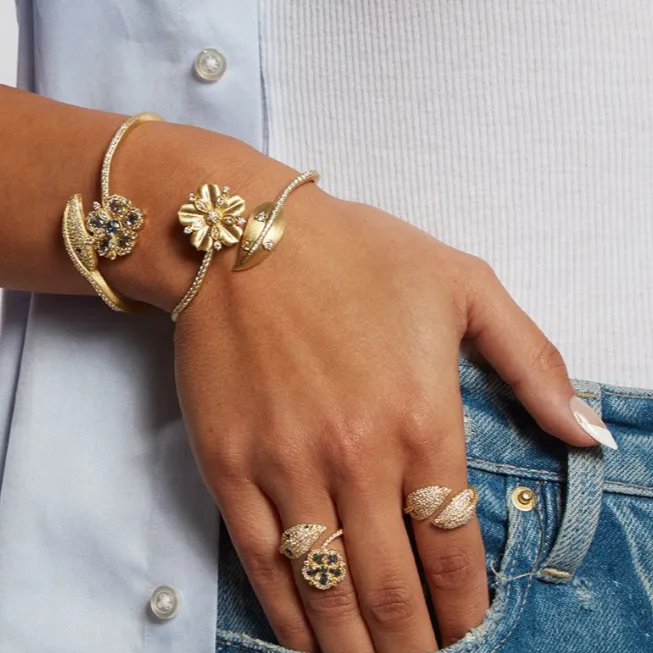 Tree of Life Leaf Bypass Ring with Champagne & White Diamonds sold by Tanya Farah product image thumbnail 2