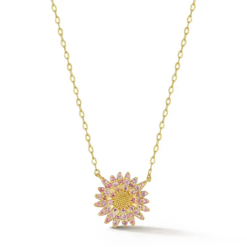 Small Daisy Necklace with Pink Sapphires sold by Tanya Farah
