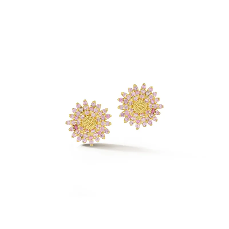 Small Daisy Earrings with Pink Sapphires sold by Tanya Farah