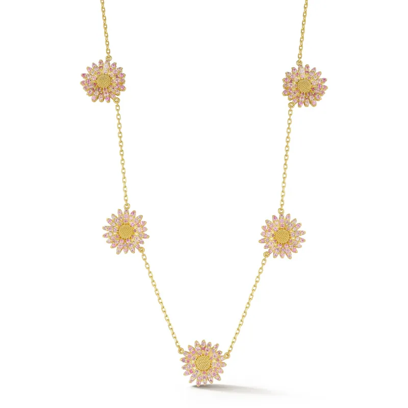 Small Daisy Station Necklace with Pink Sapphires sold by Tanya Farah