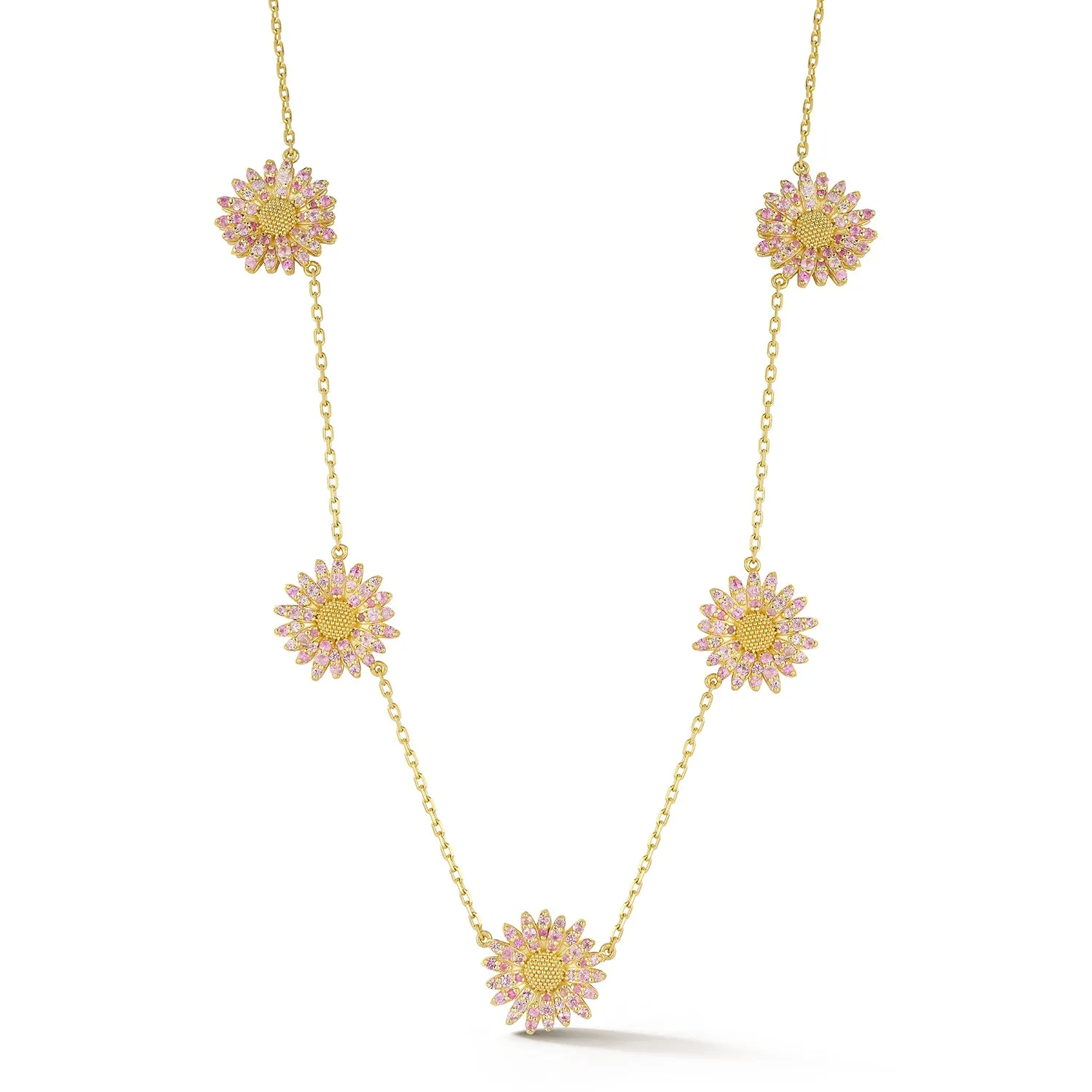 Small Daisy Station Necklace with Pink Sapphires sold by Tanya Farah