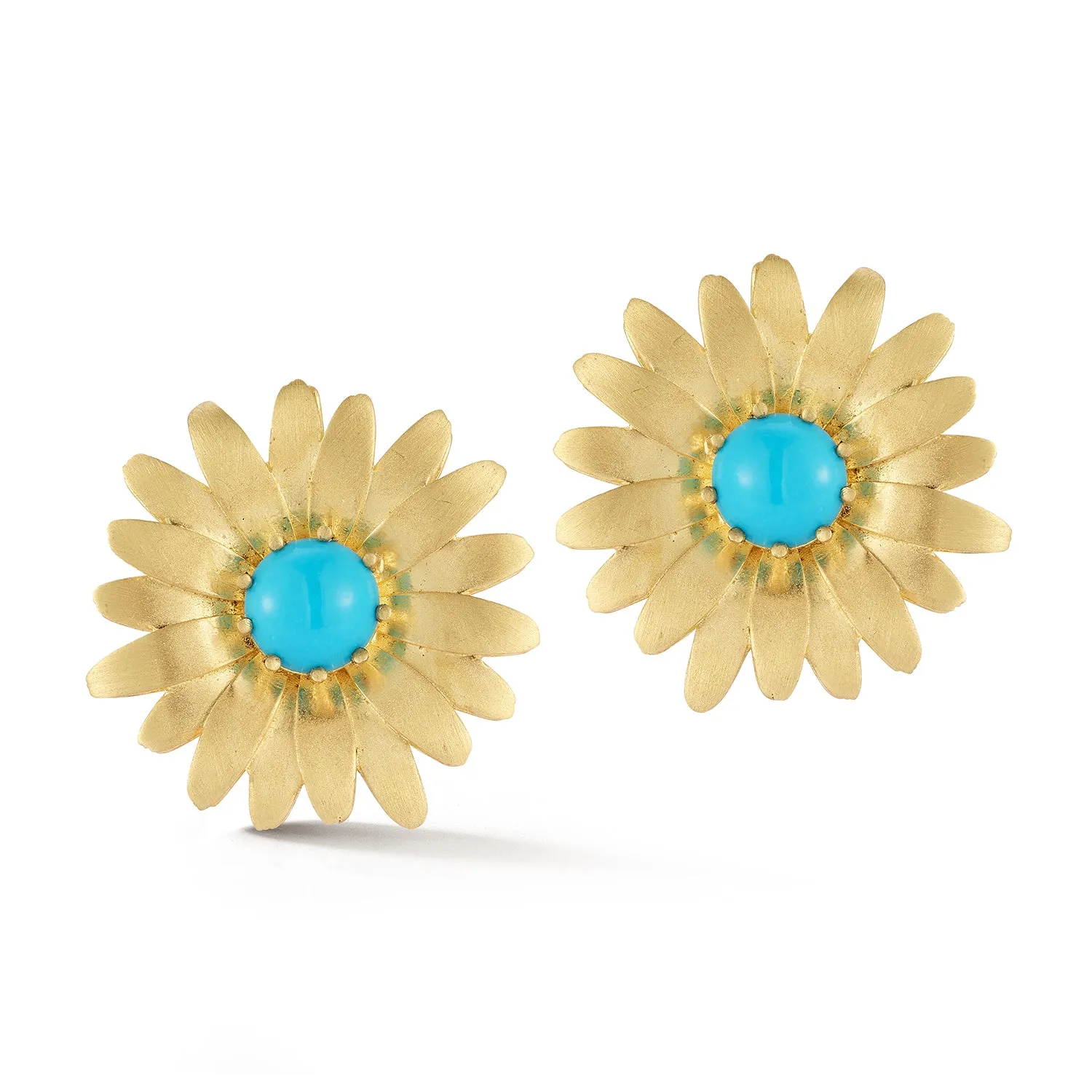 Large Gold Daisy Earrings with Turquoise sold by Tanya Farah