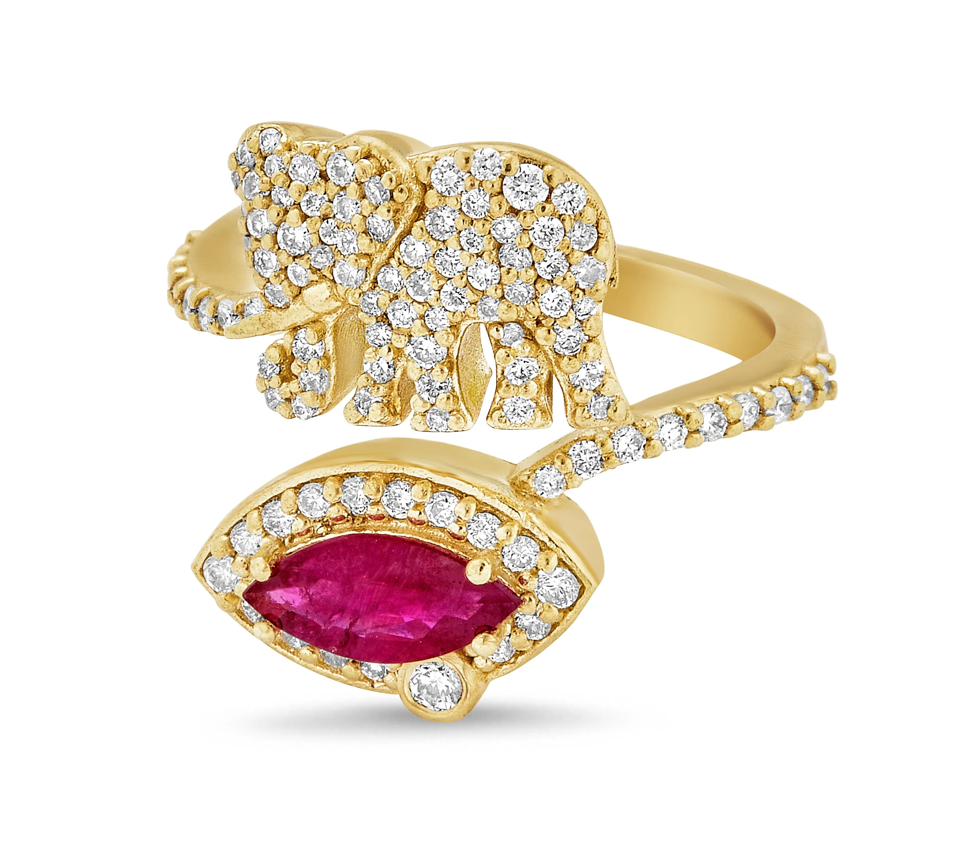 Elephant Diamond & Ruby Bypass Ring sold by Tanya Farah