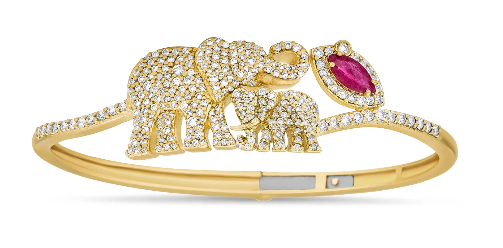 Elephant Diamond & Ruby Bypass Bangle sold by Tanya Farah