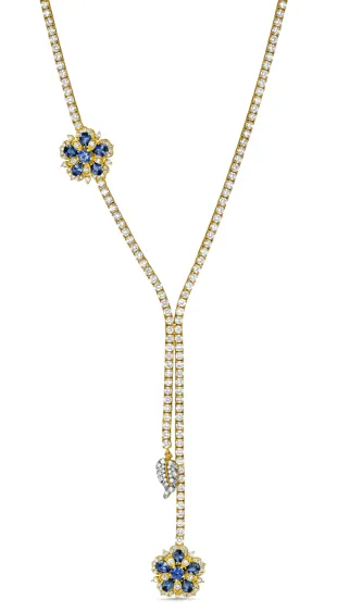 Small Jasmine Bloom Lariat with Ceylon Sapphires & Diamond sold by Tanya Farah
