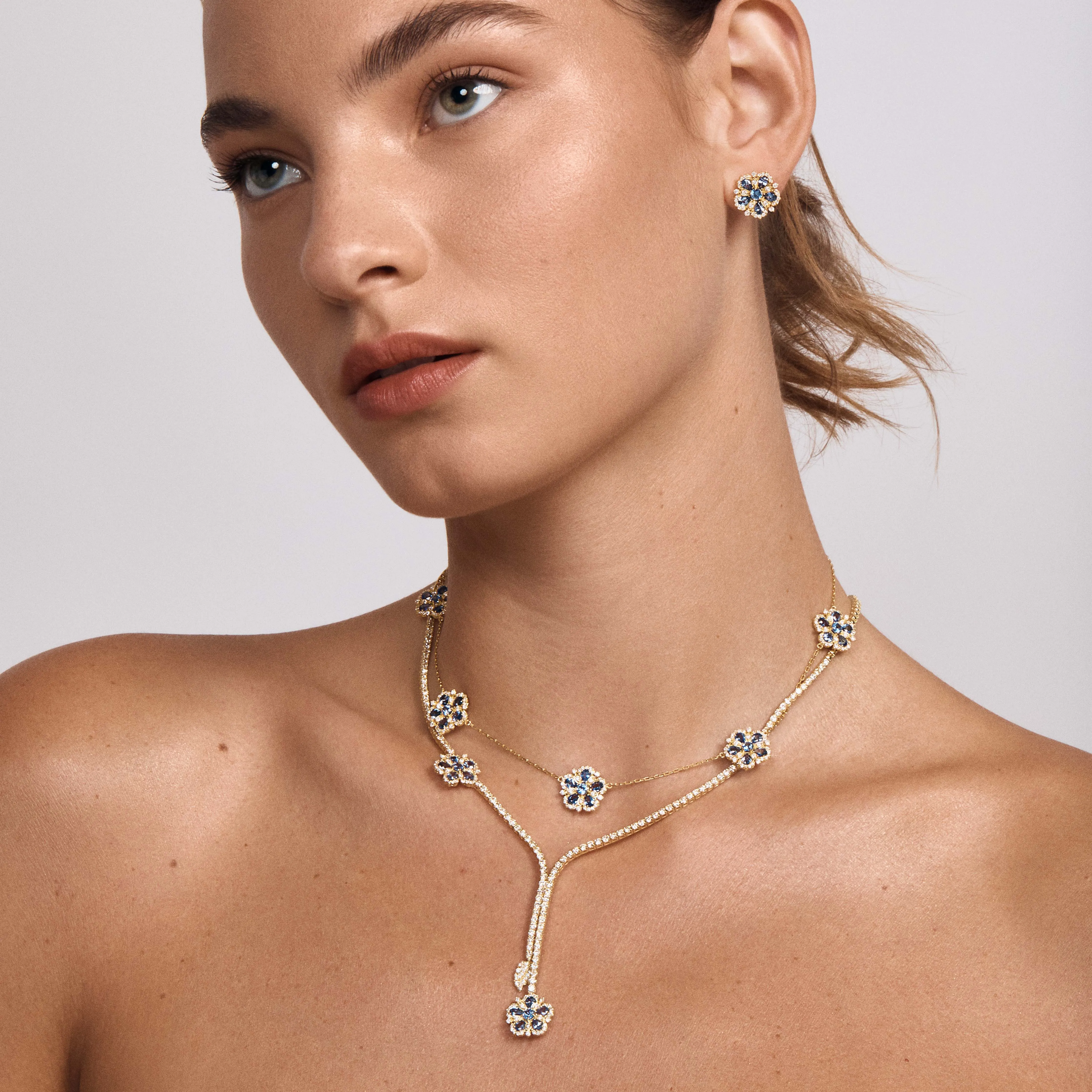 Small Jasmine Bloom Lariat with Ceylon Sapphires & Diamond sold by Tanya Farah product image thumbnail 2