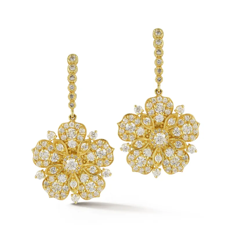 Large Jasmine Bloom Drop Earrings with Diamonds sold by Tanya Farah