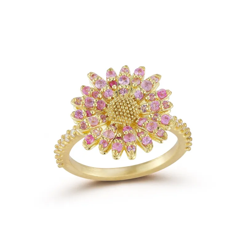 Small Daisy Ring with Pink Sapphires made by Tanya Farah