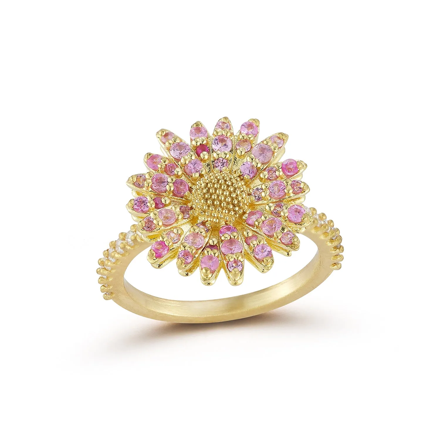 Small Daisy Ring with Pink Sapphires sold by Tanya Farah