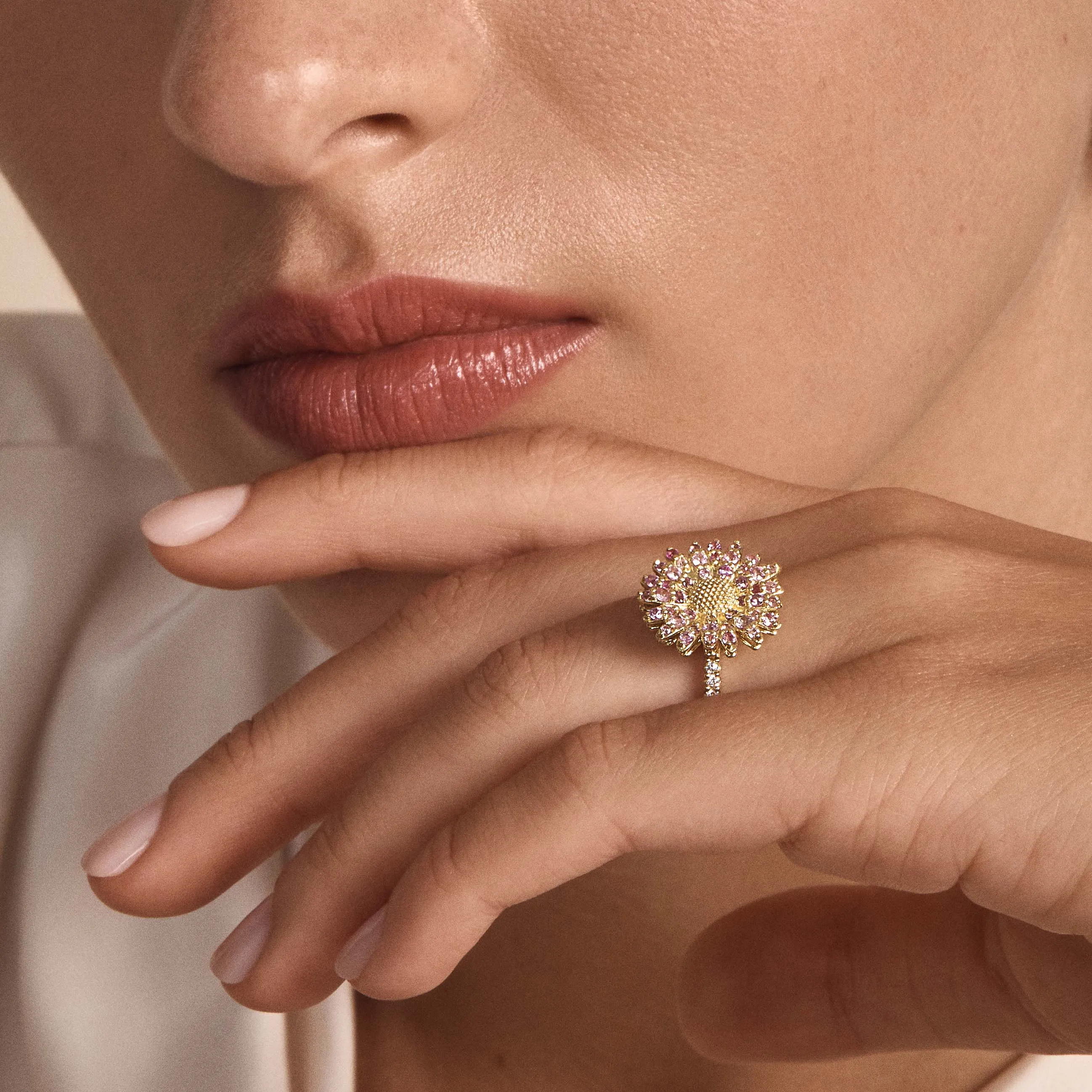 Small Daisy Ring with Pink Sapphires sold by Tanya Farah product image thumbnail 2