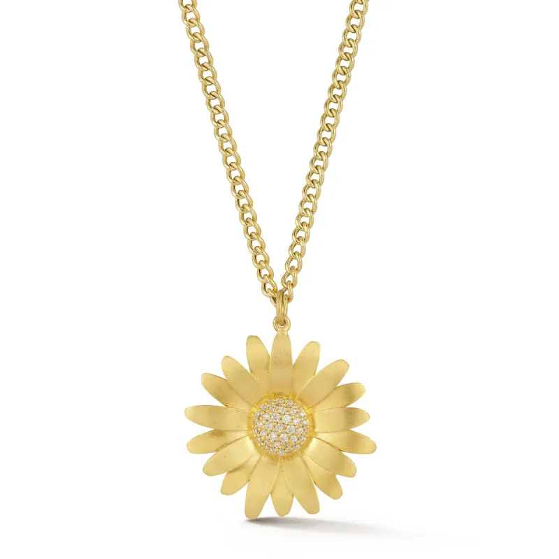 Large Gold Daisy Necklace with Diamonds sold by Tanya Farah