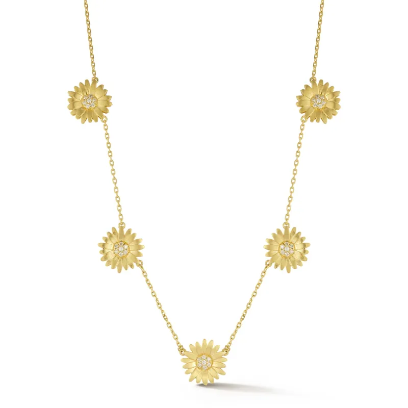 Small Gold Daisy Station Necklace with Diamonds sold by Tanya Farah