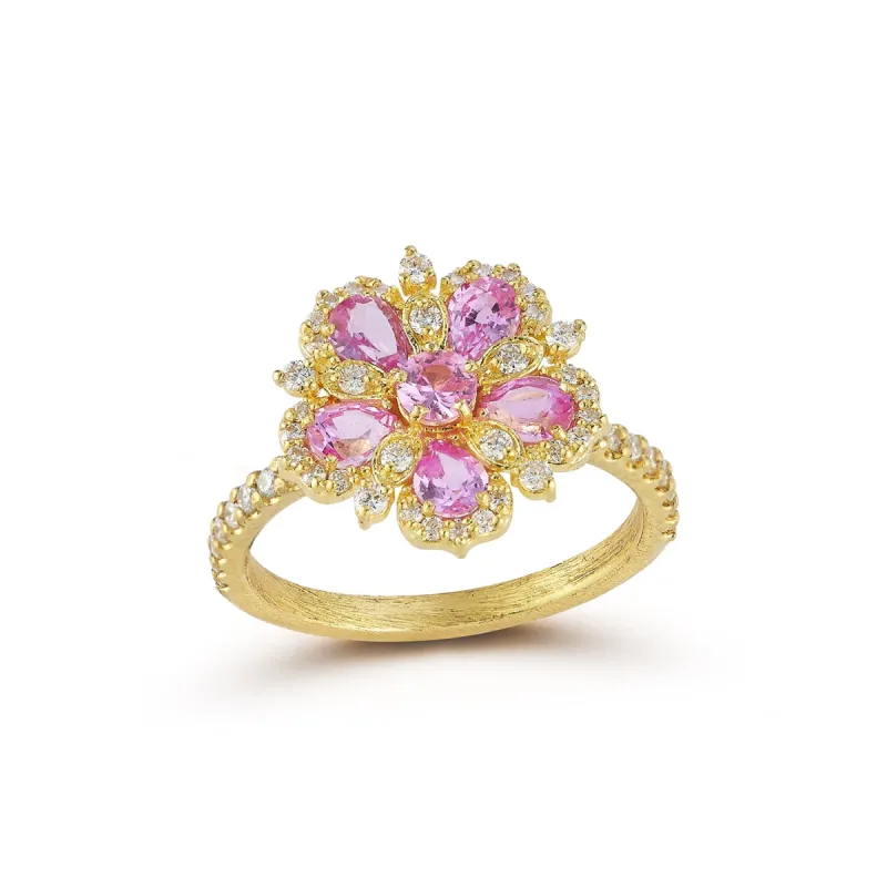 Small Jasmine Bloom Ring with Pink Sapphires & Diamonds sold by Tanya Farah
